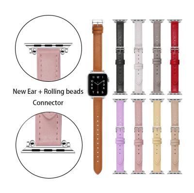 China New Leather Ear + Round Beads Connector Official 1:1 Slimming Single Tour Genuine Leather Watch Band For Apple iWatch Strap for sale