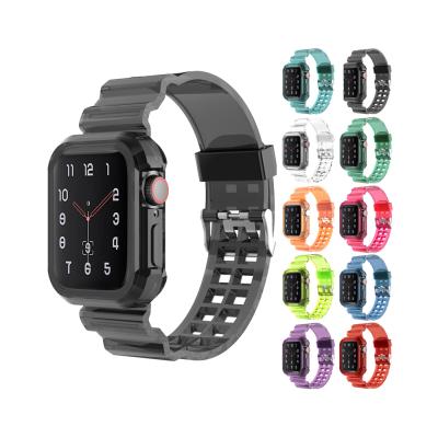 China Leather Watch Band TPU Multicolor Plastic Transparent Watchband With Case For Apple Watch for sale