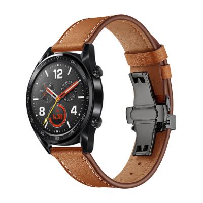 China 20MM Genuine Leather Strap Butterfly Buckle 22MM Band For Samsung Galaxy Watch 4 Replace for sale