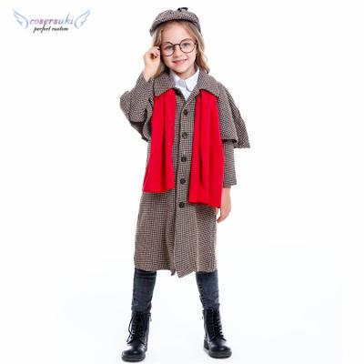 China Polyester Kids Costume Halloween Clothes Movie Sherlock Holmes Hat Scarf Coat Cosplay Glasses Frame for sale