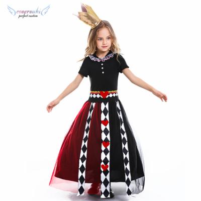 China Alice Wonderland Poker Queen Print Dress Cosplay Headwear Dress Kids Costume Halloween Clothes for sale