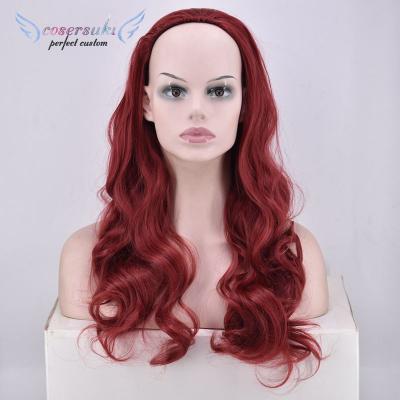 China Matte Wine Red 3/4 Wire Leading High Temperature Half Curly Hair Half Long Synthetic Wigs Europe And America Hot Sale Available for sale