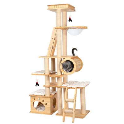 China Large Luxury Solid Wood Cat Stand Cat Tree House Modern Cat Lodging Viable Honey Jar Large for sale