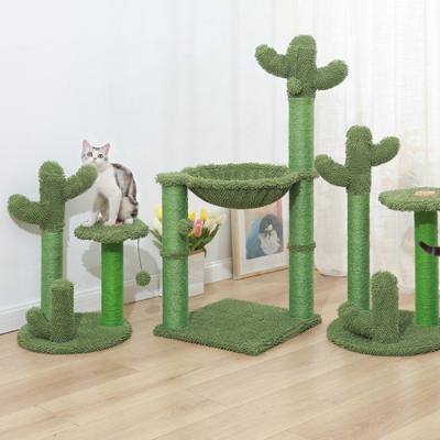 China Large Luxury Solid Wood Cat Scratcher Condo Cactus Rattan Cat Tree Viable Honey Pot for sale