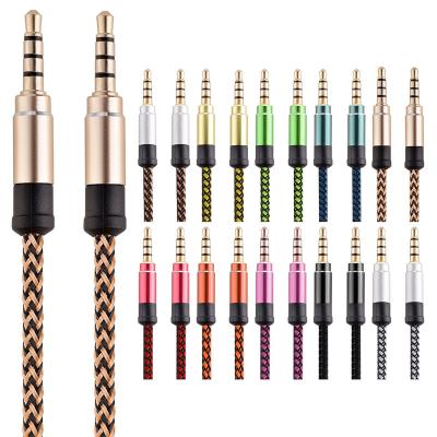 China Mobile Phone High Quality Color Metallic Nylon Braided 1.5m Male to Male Audio 3.5mm Speaker Auxiliary Cable for sale