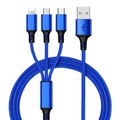 China Mobile Phone Nylon Braided Multi-Use 3-in-1 Mobile Phone and Tablet Sync Charging Data Cable for sale