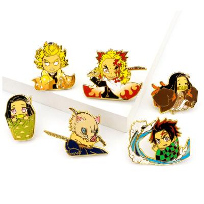 China America Custom Design Cartoon Character Cute Metal Collar Lapel Pin Badge Hard Enamel Japanese Anime Kimetsu No Yaiba Demon Slayer Pin for sale