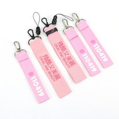 China Bulk wholesale custom print cute short pink lanyard silk screen wristband logo promotion designer key chain with clip for sale