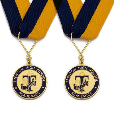 China Custom High School Graduate Excellence Professional Achievement Award Free Sample UK School Metal Medal with Ribbon for sale