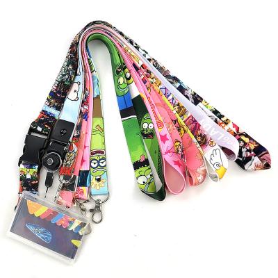 China Wholesale Neck Strap Promotion Cell Phone ID Card Holder Loose Dye Sublimation Printed Anime Pink Polyester Lanyard With Logo Custom for sale