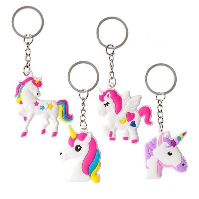 China Custom made personalized kawaii animal 3d unicorn rainbow color design silicone cartoon pvc rubber key chain cute animal friendly for sale