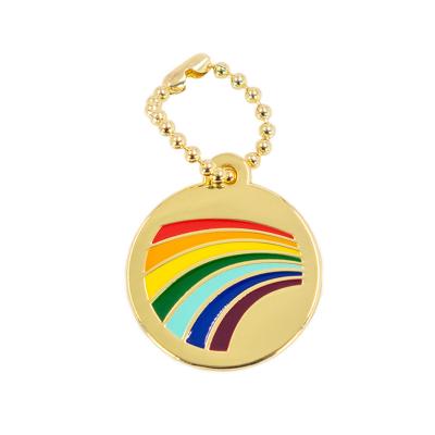 China Promotion No Min Order Round Rainbow Dog Tag Keyring Key Ring Metal Enamel Custom Gold Plated Funny Dog Tag Key Chain for sale