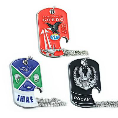 China America hot sellers custom embossed logo silver strong US Army name dog tag bottle opener blank metal enamel unique military dog ​​tag for sale