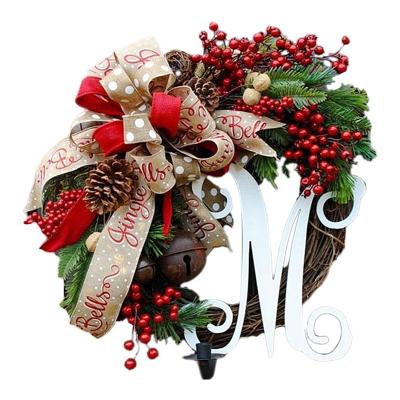 China PVC+Rattan Alphabet Wreath Wholesale Door Window Wreath Manufacturers Christmas Fruit Wreath Vine Decoration Hanging Red Christmas Garland for sale