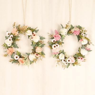 China Fabric manufacturers wholesale crabapple flowers rose garland festival wall hanging decoration rattan ring door hanging for sale