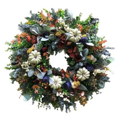 China High Quality Cheap Artificial Factory Price Fall Thanksgiving Garland Decoration Pumpkin Wreath for sale