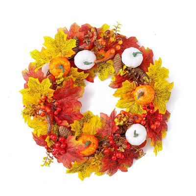 China Factory direct sales autumn color door wholesale autumn color series hanging white pumpkin maple leaf wreath for sale