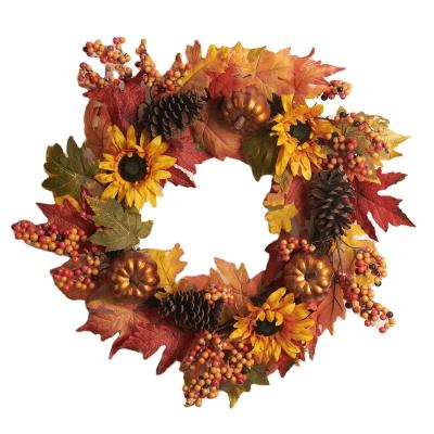 China Wholesale Christmas Factory Autumn Pumpkin Halloween Maple Leaf Christmas Wreath For Front Entrance Decoration for sale