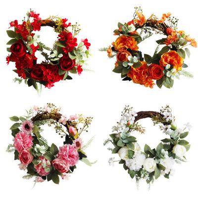 China Wholesale Window Decoration Artificial Flower Garland Plant Holiday Peony Artificial Flowers Braids Flower Door Hanging Dry Garland for sale