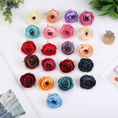 China Mini Rose Buds Flower Wall Panels Artificial Silk Flower Rose Flower Heads Handmade DIY Rose Flower Heads for sale