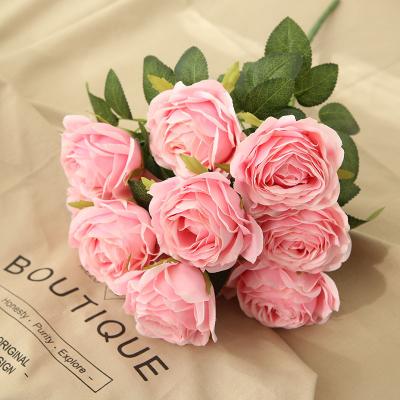 China Wedding Flowers Manufacturers Wholesale Artificial Rose Wedding High Quality 10 Heads Silk Rose Bouquet for sale