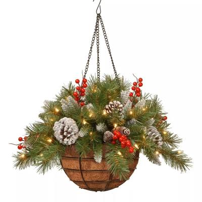 China Christmast Ornament 2023 New High Quality Metal Christmas Basket Quantity Christmas Decoration Hot-Selling Low-order Hanging Basket With LED Lights for sale