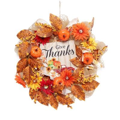 China Wholesale High Quality Halloween Thanksgiving Wreath Maple Pine Cone Pumpkin Door Garland Fall Decoration Garland Festival Decoration Manufacturers for sale