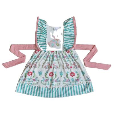 China New Style Easter Formal Day Baby Wear Fashion Dresses Rabbit Printing Sleeveless Blue Toddler Girl Casual Wear Dresses for sale