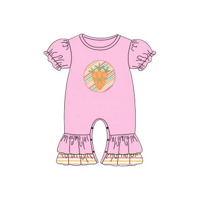 China Easter Day Toddler Pink Baby Girls Clothes Formal Carrot Print Shorts Sheath Lace Girl Fashion Romper for sale