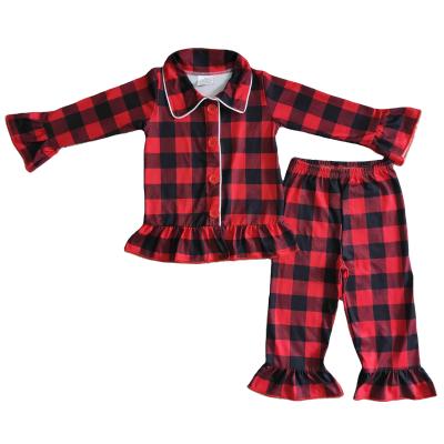 China Formal black and red plaid pajama set with collar buttons for sale