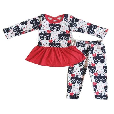 China Formal Baby Clothes Valentine's Day Love Truck Bell Bottom Pants Kids Dress Set Girls Boutique Two Piece Outfits for sale