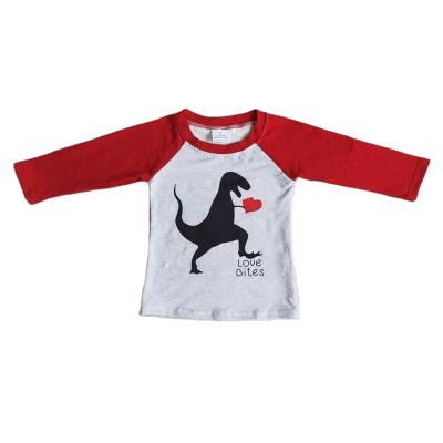 China RTS Boutique Valentine's Day Toddler Baby Boy Girls Dinosaur Formal Heart Long Sleeve Top Babies Boys Shape Top for sale