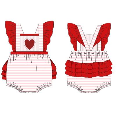 China Red-Pink 0-3M Sleeve Lace Romper Shorts Valentine's Day Heart Print Toddler Infant Formal Clothes To 2T for sale