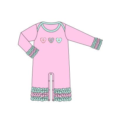 China Valentine's Day Toddler Formal Babies Clothes Print Pink Heart Long Sleeve Lace Romper 0-3M To 2T for sale