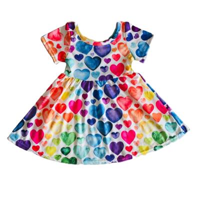 China Valentine's Day Formal Babies Wear Short Sleeve Fashion Dresses Colors Heart Dot Print Boutique Toddler Girl Wear Dresses for sale