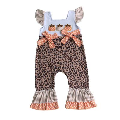 China Cozy Baby Clothes RTS Babies Float Sleeve Leopard Design Sisters Clothes Wholesale Pumpkin Embroidered Boutique Romper Kid Clothing for sale