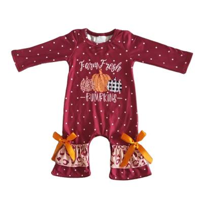 China Comfy baby clothes RTS infant toddler girls sleeving long pumpkin print baby rompers girl children no moq jumpsuits kids clothes wholesale baby romper for sale