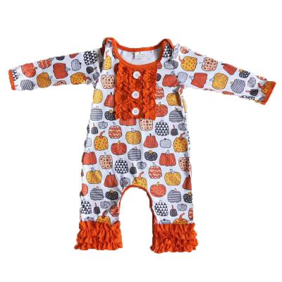 China Cozy Baby Clothes RTS Babies Fall Icing Orange Color Pumpkin Long Sleeve Toddler Infant Rompers Wholesale Design Boutique Kid Clothes for sale