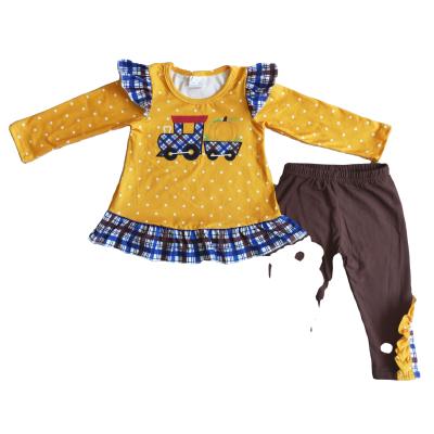 China Girl Formal Halloween Set Long Sleeve Top With Brown Pants 2 Piece Kids Boutique Clothes for sale