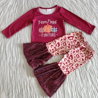 China Halloween Pumpkin Formal Tricolor Burgundy Tops Sequined Flare Pants Set for sale