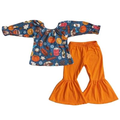 China Wholesale Casual In Love Pumpkin Running Shirt Long Sleeve Clothing Thanksgiving Baby Bells Orange Pants Set Kid Outfit Clothes for sale