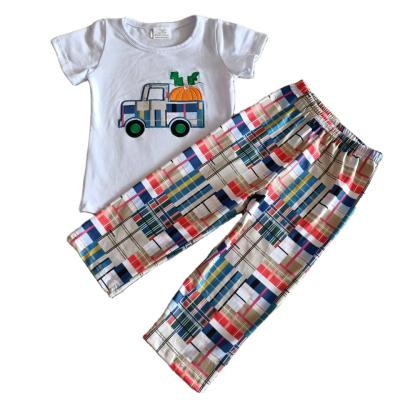 China Wholesale Kids Baby Boy Boutique Thanksgiving Dressing Set Kid's Boutique Casual Thanksgiving Dress Shirt Plaid Pants Outfit Clothes for sale