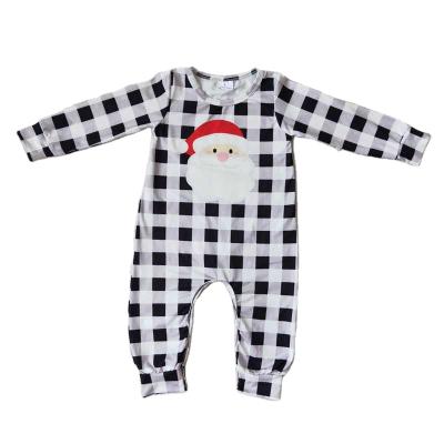 China Formal Merry Christmas Toddler Baby Boy Wear Santa Claus Long Sleeve Plaid Romper Clothes Set Cute Outfit for sale