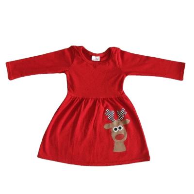 China Wholesale Washable Fashion RTS Babies Christmas Deer Clothes Boutique Red Winter Autumn Kids Long Sleeve Dress Kids Infant Clothing for sale