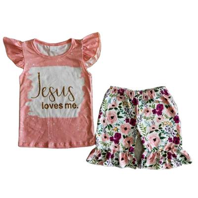 China Fashion Summer New Arrivals Boutique Formal Pink With Pattern Flowers Print Cute Teenage Girls 2T Kids Short Pants Outfit 2pcs Sets for sale