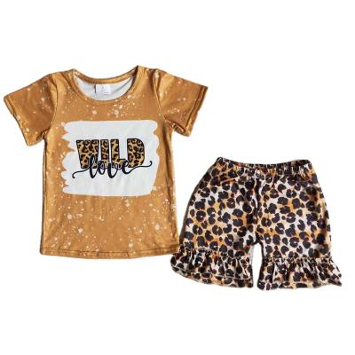 China New Arrivals Formal Boutique Summer RTS Yellow Wild With Leopard Lace Shorts Pants Teenage Girls 2T Kids Outfit 2pcs Sets for sale