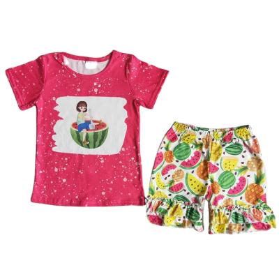 China Fashion summer new arrivals boutique pink watermelon print formal shorts pants cute teenage girls 2T kids outfit 2pcs sets for sale