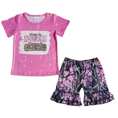 China New Design Boutique Pink Formal Letter Printing Summer Short Sleeve With Short Pants 2pcs Outfits Cute Kids Girls 2T Teenage Sets for sale