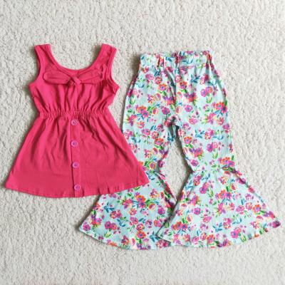 China Formal Babes Dresses Rose Red Vest Skirt Top Pattern Bell Bottom White Floral Pant Suit for sale