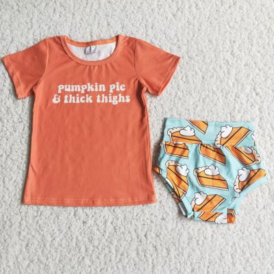 China 2021 Bummies Breathable Thanksgiving Day Orange Pumpkin Pie Set For Infant Newborn Babies New Designer Outfits for sale